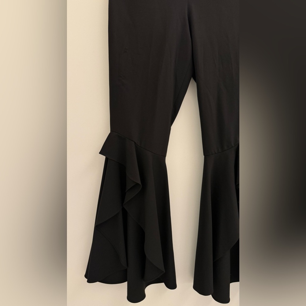 Scripted Black Flared Ruffle Pants - Picture 4 of 5